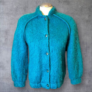 Women's Burnbrae Knitwear Scotland Vintage Mohair Cardigan Jacket, S, Teal